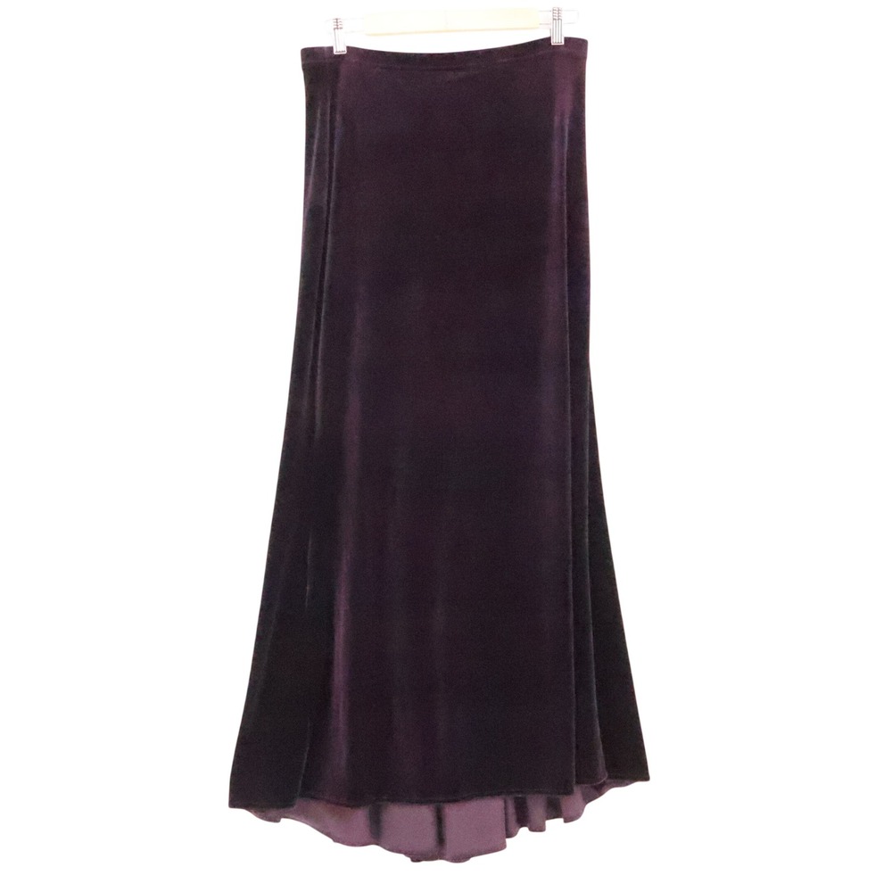 Bruno Duluc Velvet Flare Maxi Skirt Vintage 90s Size M Plum Purple Whimsigoth